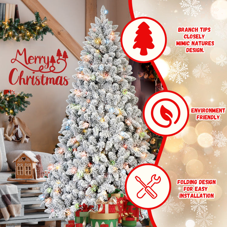4Ft Flocked Christmas Tree With 150 Colorful Ul Lights And 21 Natural Pine Cones 366 Snowy Pvc Tips, Hinged Branches, Stable Metal Stand, Easy Setup