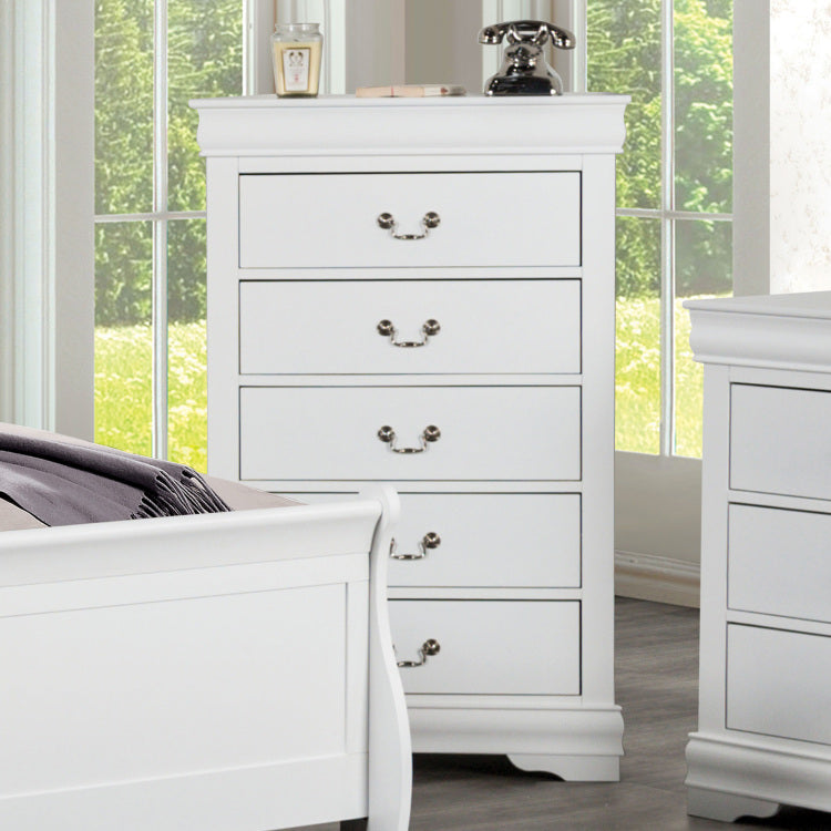 Transitional Style Chest 1Pc Bracket Legs Dust Proof Case Hanging Drawers Pull English Dovetail Drawers White Finish Bedroom Furniture