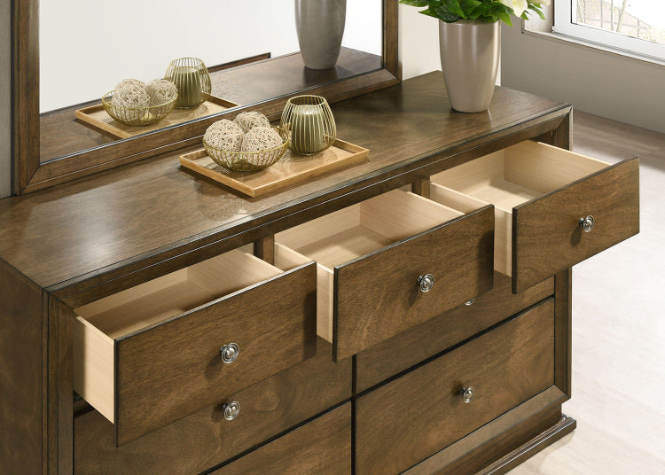 Walnut Finish 1Pc Nightstand Transitional Style Bedside Table 2 Drawers Zinc Iron Bronze Metal Knob