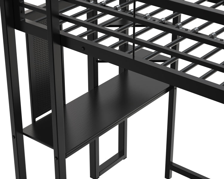 Loft Bed With Desk, Metal Loft Bed Twin Size, Loft Bed Frame With Desk And Storage Compatible With Boys Girls Teens, Black Bedroom Bed Frame