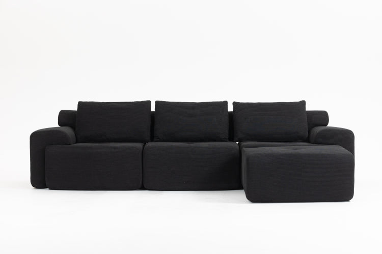 L Shaped Sectional Couches For Living Room With Memory Foam & Steel Frame No Assembly Convertible Sofa Bed, Corduroy Fabric Compression Sofa, Modular Couch For Apartments,Bedrooms,Home Theate,Black