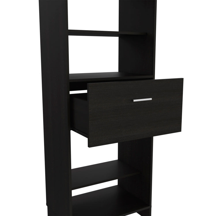 Hybrid Closet System, Five Open Shelves, One Drawer, Metal Rod
