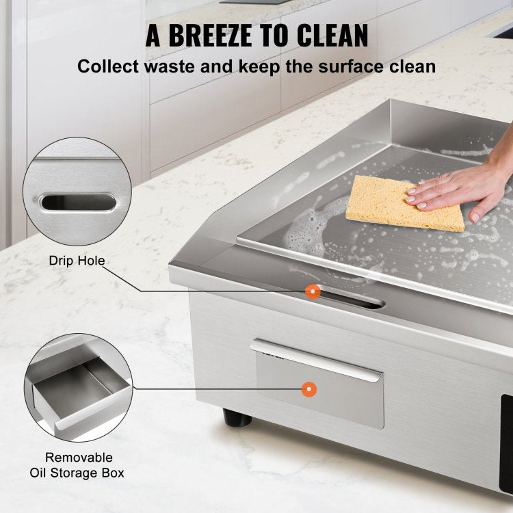 Commercial Electric Griddle, 21", 1600W Countertop Flat Top Grill, Stainless Steel Teppanyaki Grill With Iron Cooking Plate, 122 572 Adjustable Temp Control 2 Shovels & Brushes, 110V