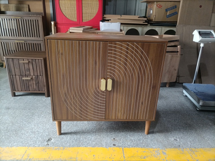 Walnut Wood Buffet Cabinet With Line Groove Design,Sideboard Buffet Cabinet With Storage,Multifunctional Accent Cabinet For Living Room,Entryway,Hallway,Office,Kitchen