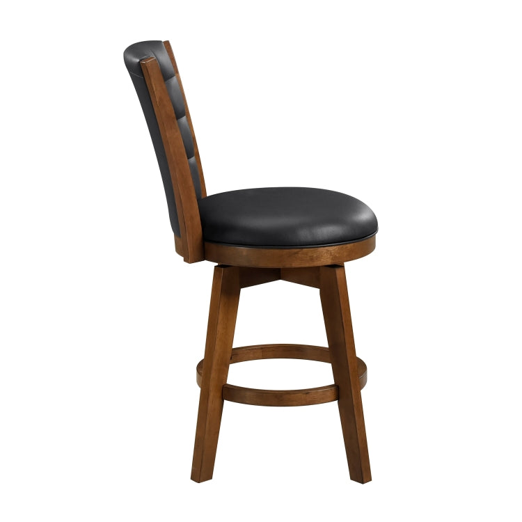 Swivel Counter Height Chairs Set Of 2, Button Tufted Upholstered Seat And Back Chestnut Finish Solid Wood Dining Furniture