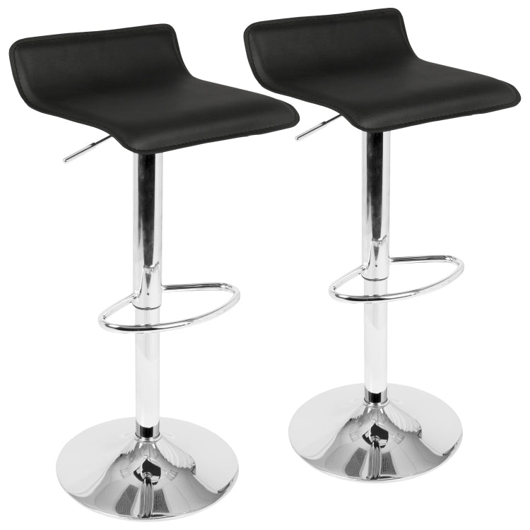 Contemporary Adjustable Barstool In Black Pu Leather Set Of 2