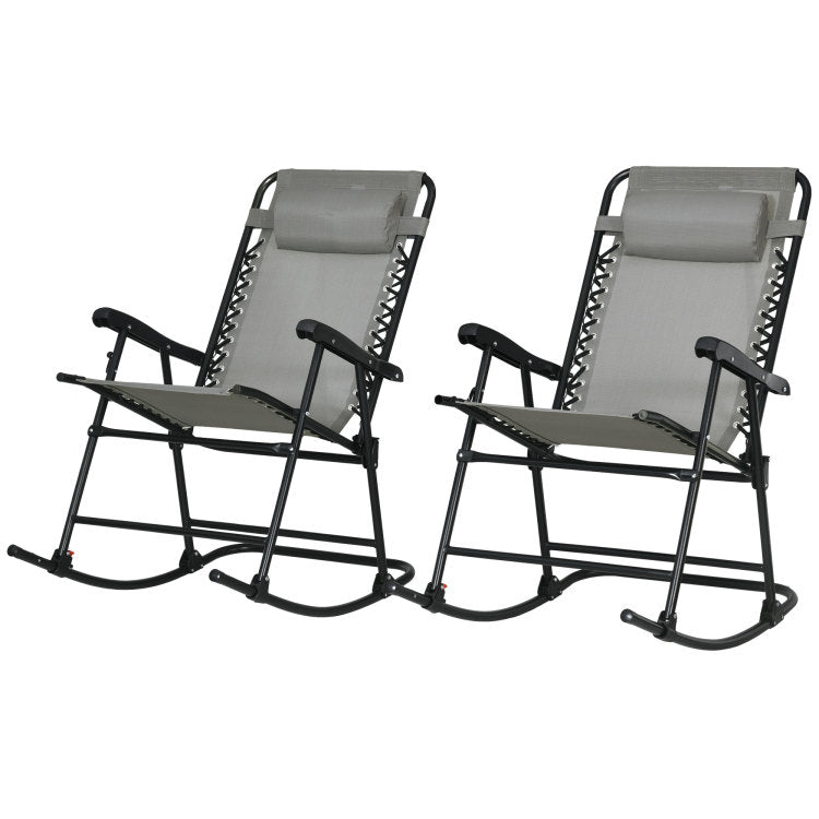 Outsunny 2 Piece Outdoor Rocking Chair Set, Patio Folding Lawn Rocker Set With Headrests For Yard, Patio, Deck, Backyard, Gray