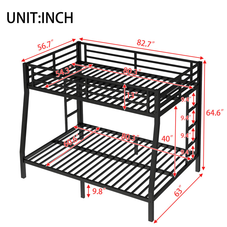Metal Full Xl Over Queen Bunk Bed For Teens And Adults,Space Saving Noise Reduced No Box Spring Needed