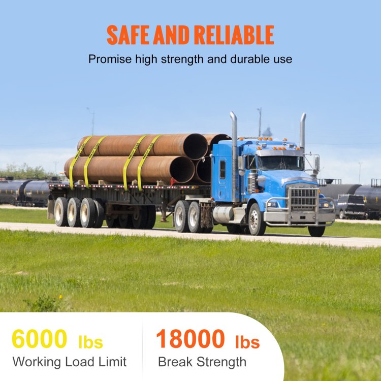 Winch Straps, 4" X 30', 6000 Lbs Load Capacity, 18000 Lbs Break Strength, Truck Straps With Flat Hook, Flatbed Tie Downs Cargo Control For Trailers, Farms, Rescues, Tree Saver, Yellow 10 Pack