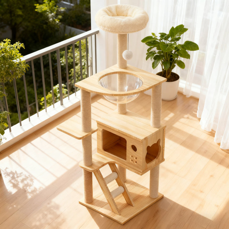 48.8" Modern Cat Tower, Wood Cat Tree Tower For Indoor Cats, Cat Treewith Sisal Covered Scratching Posts And Top Perch, Cat Condo With Acrylic Hammock For Small Large Cats