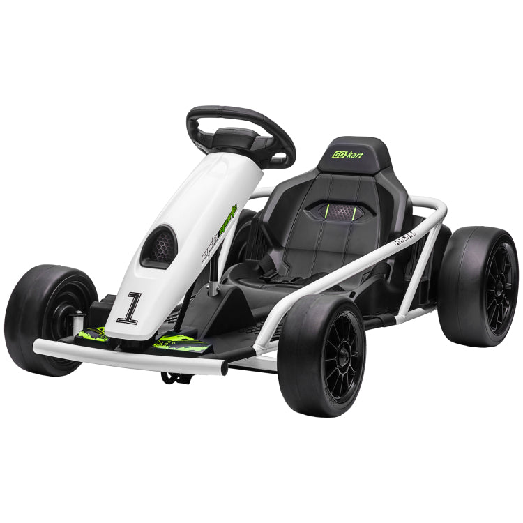 Aosom 24V 8.1 Mph Electric Go Kart, Drifting Car Battery Powered Ride On Toy Outdoor With Slow Start, Music, Horn Honking And Safety Belt, For 8 12 Years Old, White