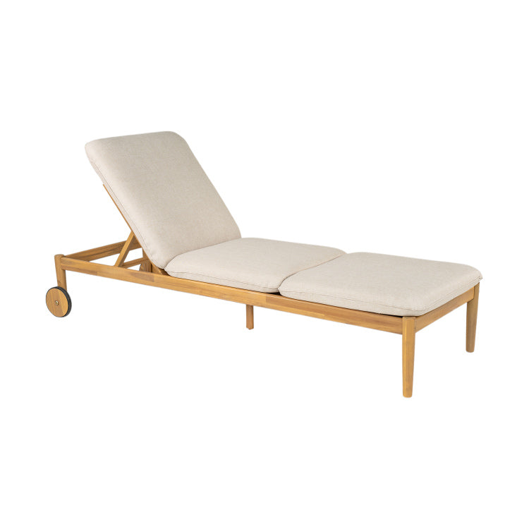 Riviera Outdoor Chaise Lounge With Wheels, Acacia Wood Frame Set Of 2