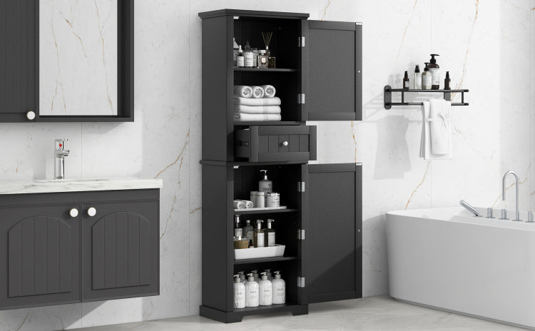 Tall Bathroom Storage Cabinet, Freestanding Storage Cabinet With Drawer And Adjustable Shelf, Mdf Board With Painted Finish, Black Old Sku:Wf312727Aab
