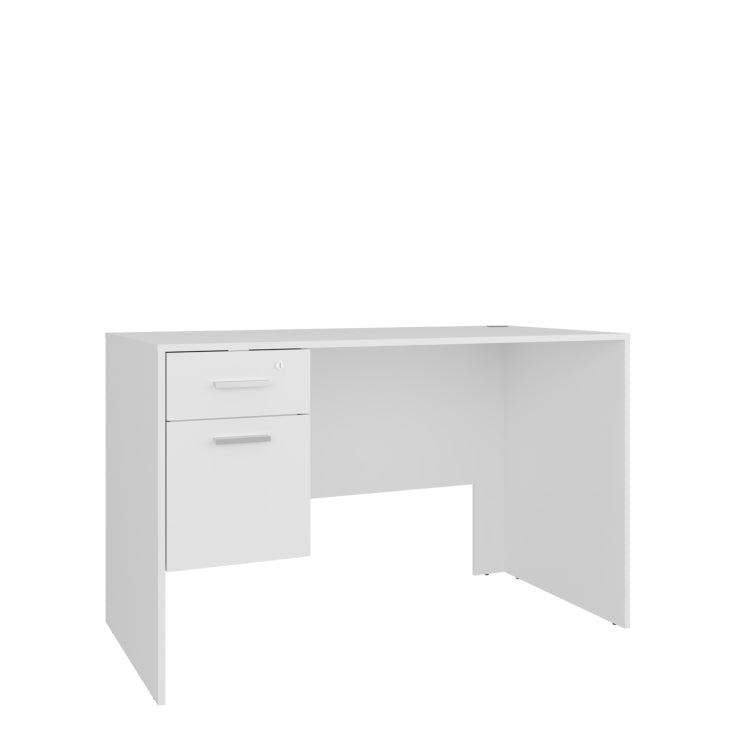 Mellier Modern Office Desk With Two Drawers And Side Storage, Compact Computer Workstation For Home Office Or Study Room, White