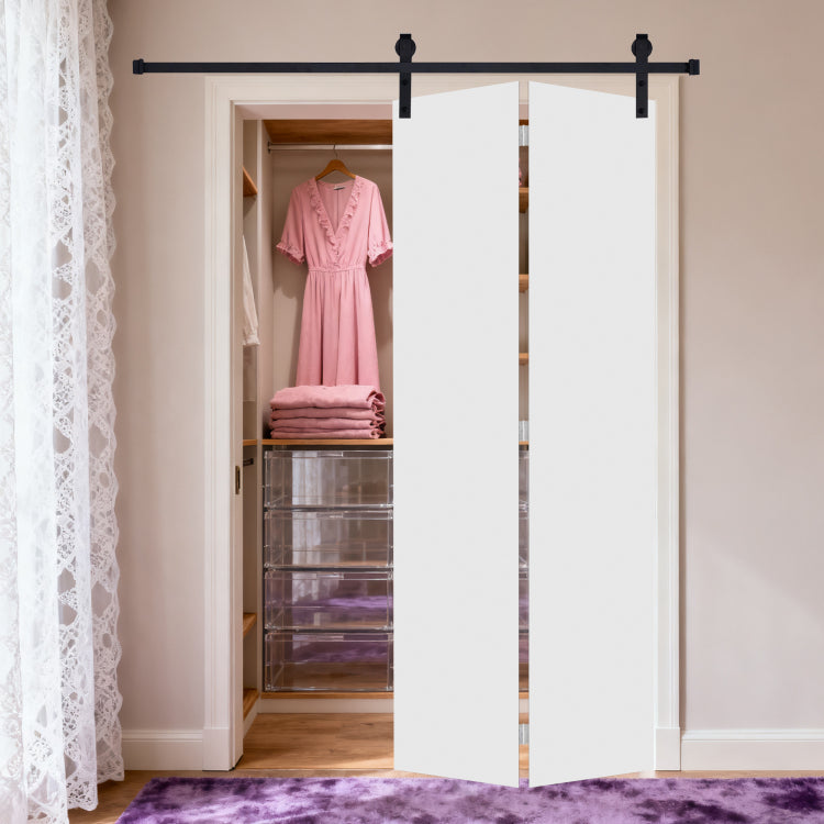 Modern Flat Panel Bi Fold Door 84 In. X 84 In. Mdf White Barn Sliding Door With Hardware Kit