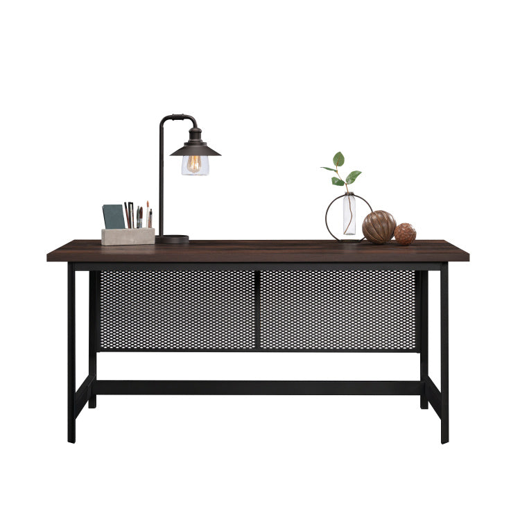 Industrial Table Desk With Spacious Work Surface, Brown Finish