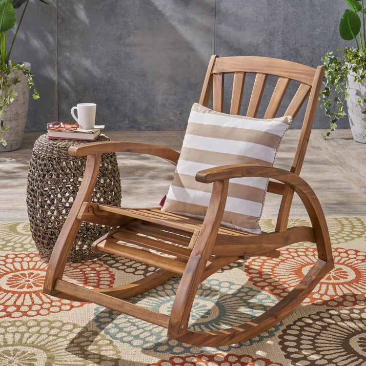 Outdoor Acacia wood Rocking Chair with Retractable teak - wood
