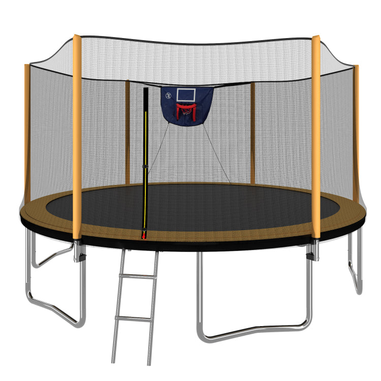 Upgrade 14Ft Trampoline With Basketball Hoop Inflator And Ladder Outer Safety Enclosure Orange