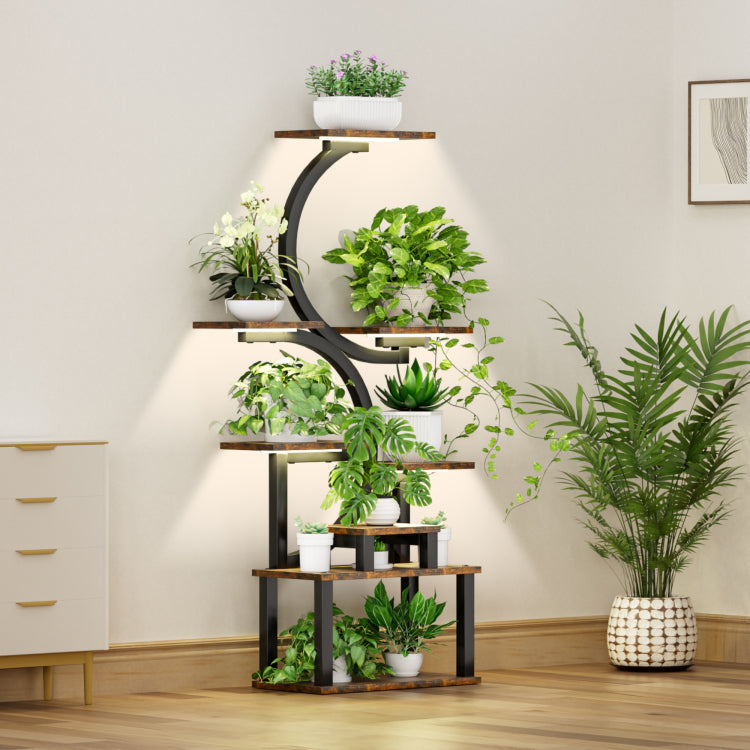 8 Tiered Indoor Plant Stand With 5 Grow Lights, 10 Level Stepless Dimming, Durable Thickened Metal Steel Pipe 0.8Mm For Living Room, Garden