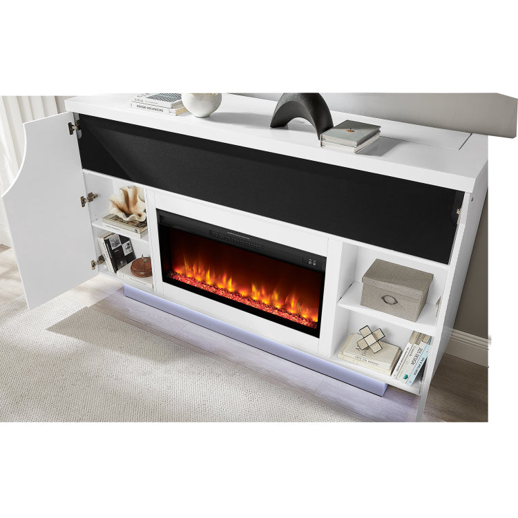 Aurora White 76 Inch Fireplace With Tv Lift
