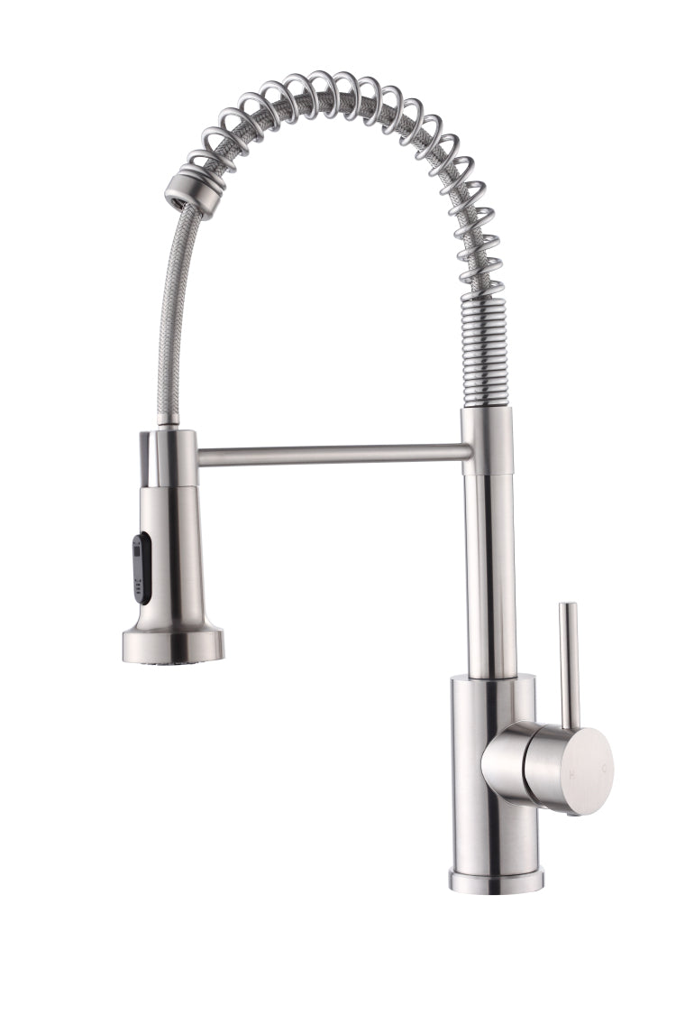 Kitchen Faucet With Pull Down Sprayer Industrial 1 Handle 1 Hole Or 3 Hole Faucet For Farmhouse Camper Laundry Utility Rv Wet Bar Sinks, Stainless Steel, Brushed Nickel