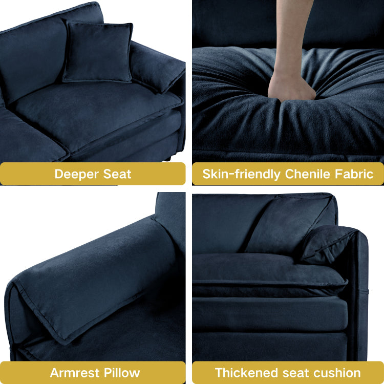 Oversized 41.73" Sofa Chair, Modern Upholstered Armchair With 1 Toss Pillow, Modular Sectional Sofa For Living Room, Deep Seat Reading Sofa For Bedroom Apartment, Diy Combination Chenille,Blue