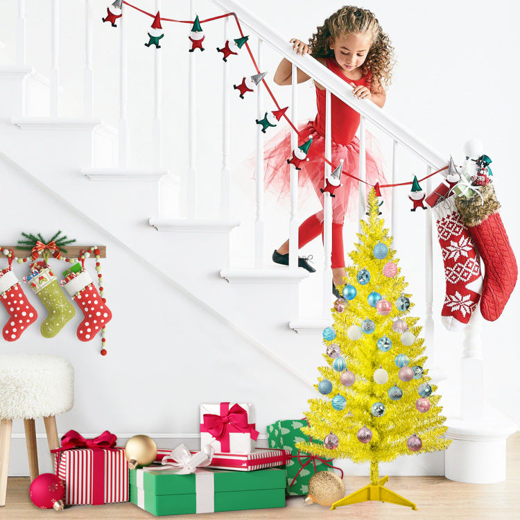4Ft Gold Christmas Tree With 50 Ul Lights, 122 Pvc Tips Prelit Artificial Holiday Tree For Indoor Decoration, Small Space, Tabletop, Apartment, Or Office