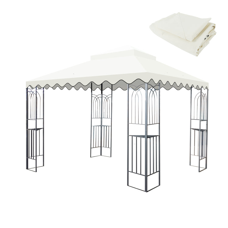 10X10 Ft Outdoor Patio Gazebo Replacement Canopy,Double Tiered Gazebo Tent Roof Top Cover Only Wavy Border Frame Not Include Beige