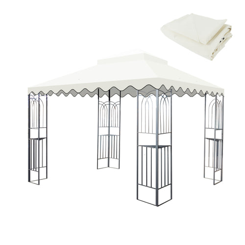 10X10 Ft Outdoor Patio Gazebo Replacement Canopy,Double Tiered Gazebo Tent Roof Top Cover Only Wavy Border Frame Not Include Beige
