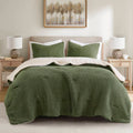 3 Pieces King Cal King Waffle Knit Chenille Comforter Set,Olive
