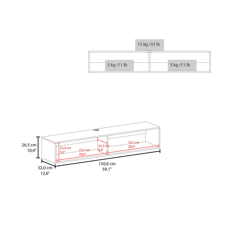 White Oak 2 Shelf Central Floating Media Rack
