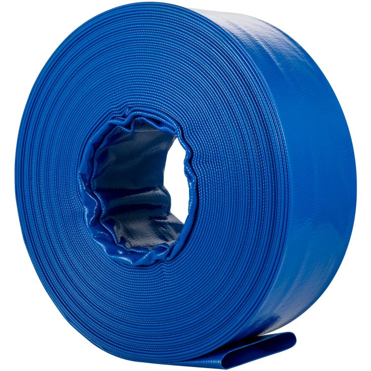 Discharge Hose, 2" X 105', Pvc Fabric Lay Flat Hose, Heavy Duty Backwash Drain Hose With Clamps, Weather Proof & Burst Proof, Ideal For Swimming Pool & Water Transfer, Blue