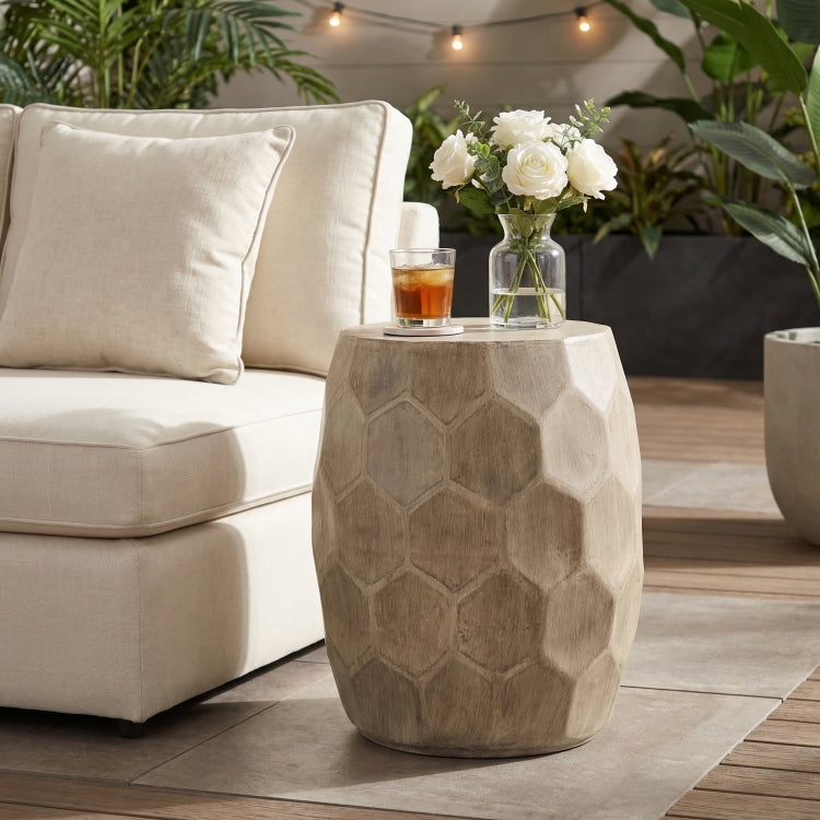 Outdoor Lightweight Concrete Side Table,Natural End Table