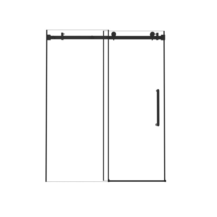 Frameless Single Sliding Shower Door 56 60 "W X 76" H, 1 4 " 6 Mm Clear Tempered Glass, Explosion Proof Film, Stainless Steel Handle Square Tube Track ,Matte Black