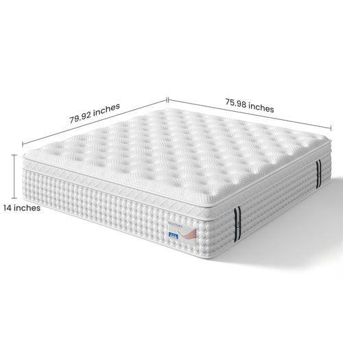 14 Inch King Hybrid Mattress Memory Foam & Pocket Spring Bed Medium Firm Comfort, Spine Support, Quiet & Breathable