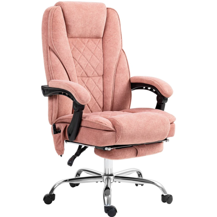 Heated Reclining Massage Office Chair With Adjustable Height And Footrest, Pink