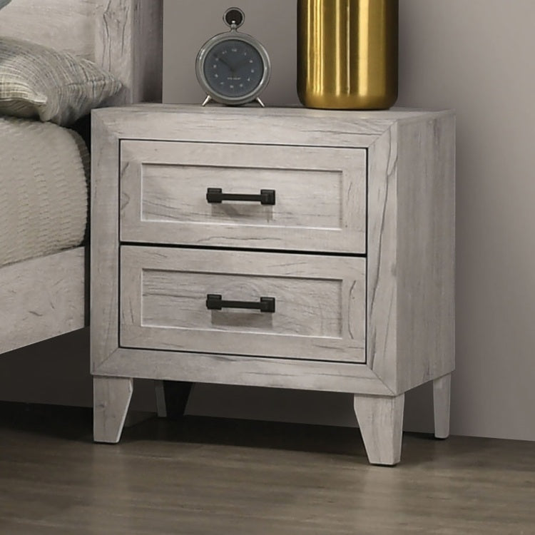 Contemporary White Wash 1Pc Nightstand Bedroom Melamine Bedside Table Black Bar Pull Furniture