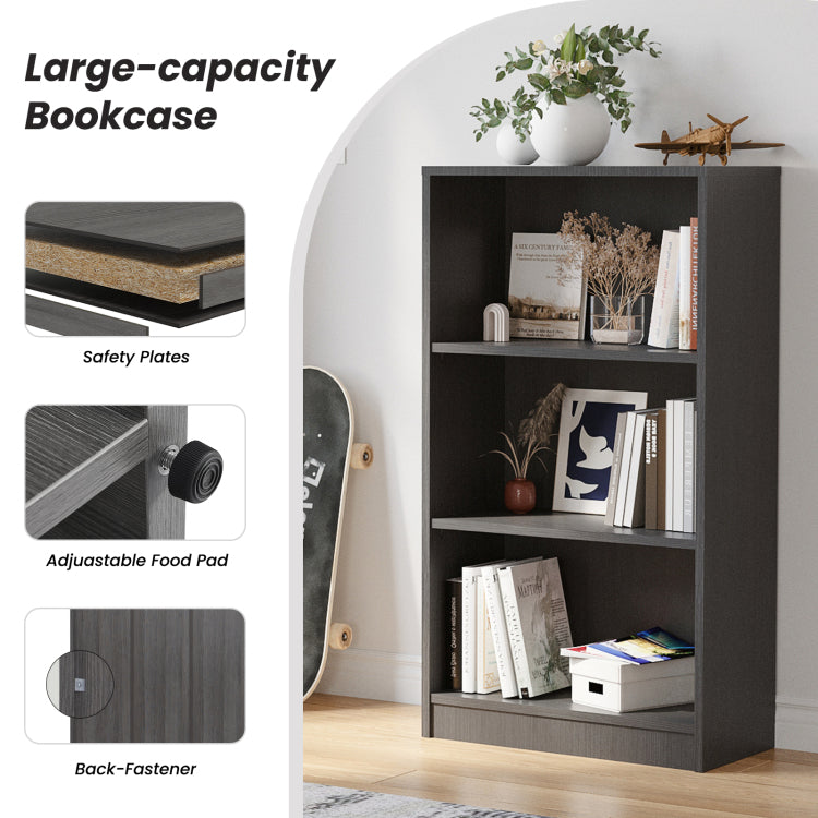 Bookcase Freestanding 3 Shelf Wood Bookshelf Adjustable Shelves For Home Office,3 Layer