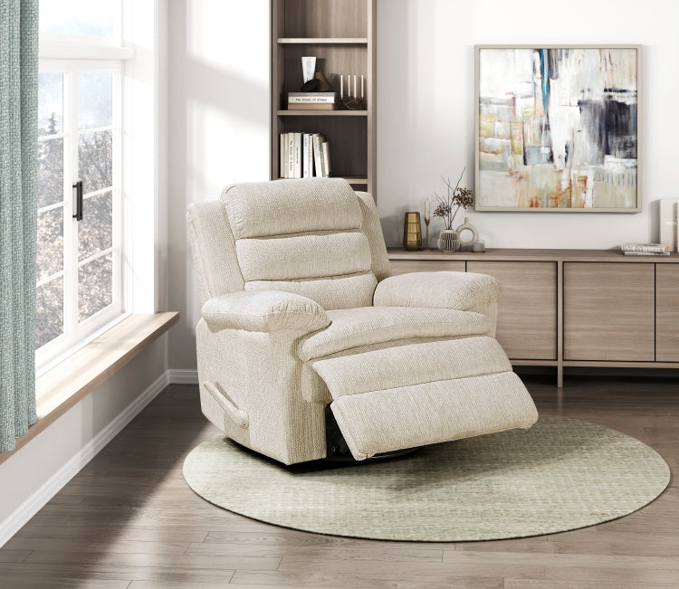 Glider Swivel Recliner Chair Beige Microfiber Upholstery Plywood Frame Durable Plush Comfort Living Room Furniture 1Pc