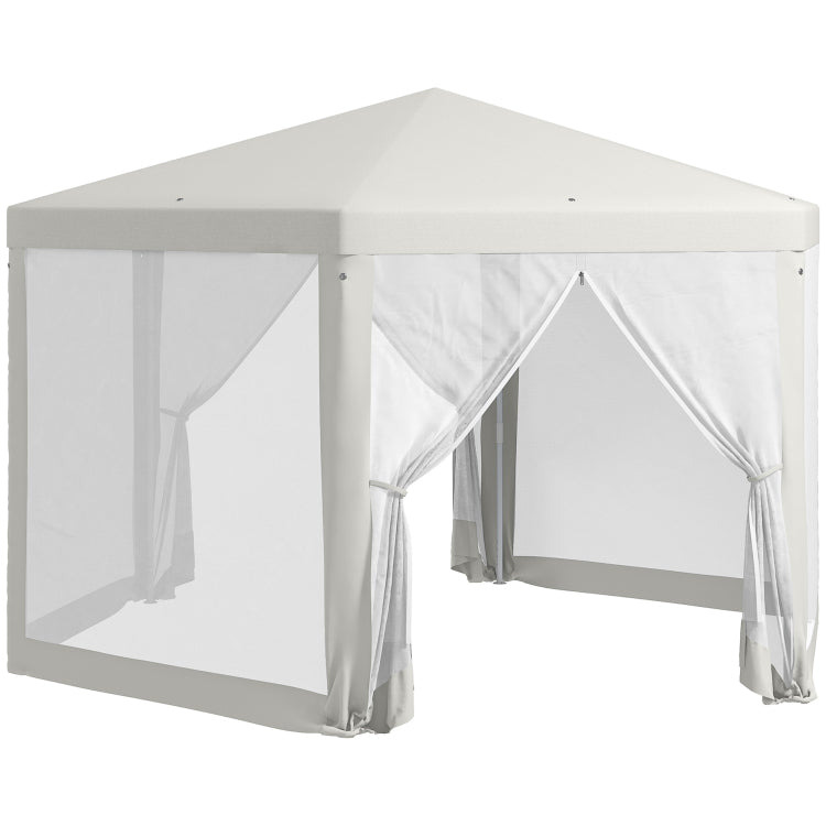 Outsunny 13' X 11' Outdoor Party Tent, Hexagon Sun Shade Shelter Canopy With Protective Mesh Screen Sidewalls, Ropes & Stakes, Cream White