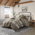 5 Piece Stripe Herringbone Comforter Set With Throw Pillows Brown Full Queen