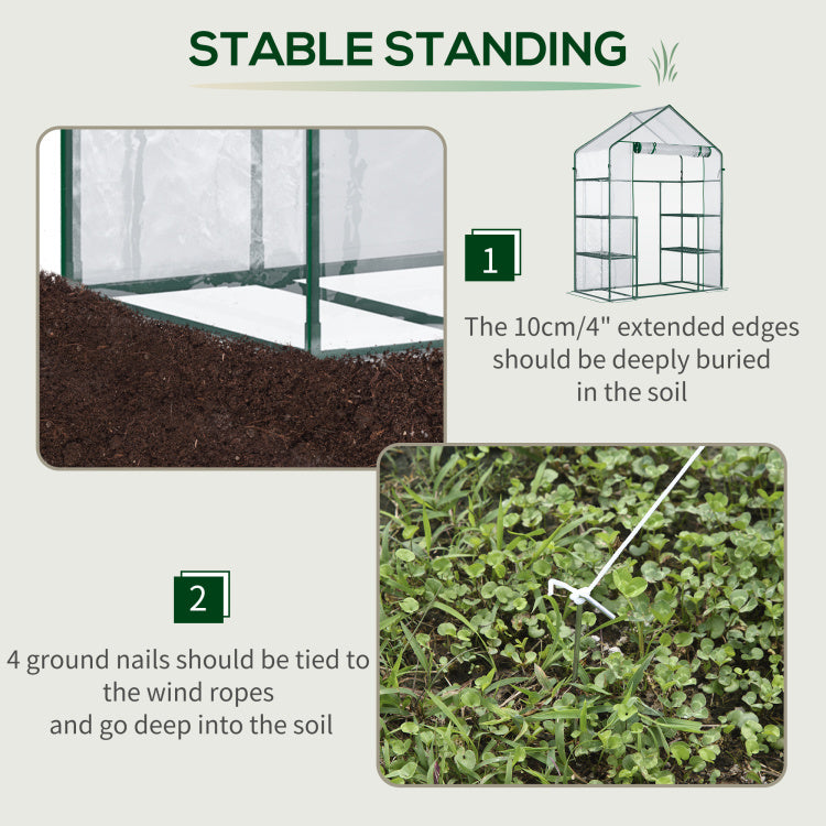 Outsunny 5' X 2.5' X 6.5' Mini Walk In Greenhouse Kit, Portable Green House With 3 Tier Shleves, Roll Up Door, And Weatherized Plastic Cover For Backyard Garden, Clear