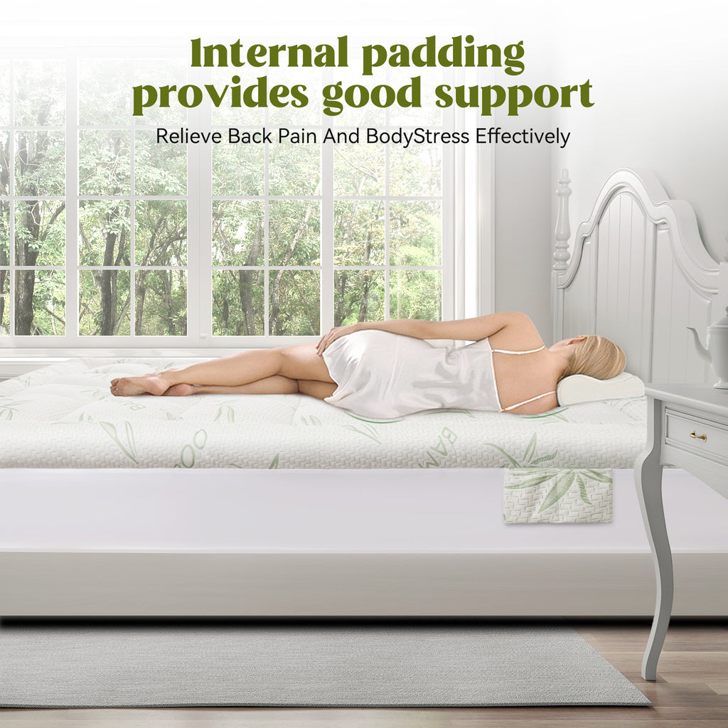 Bamboo Blend Waterproof Mattress Protector Queen Size 180G 35% Bamboo 65% Polyester Air Layer Top, Tpu Backed, 1000G 3D 7D Fill, 21" Deep Pocket, Soft & Quiet For All Seasons