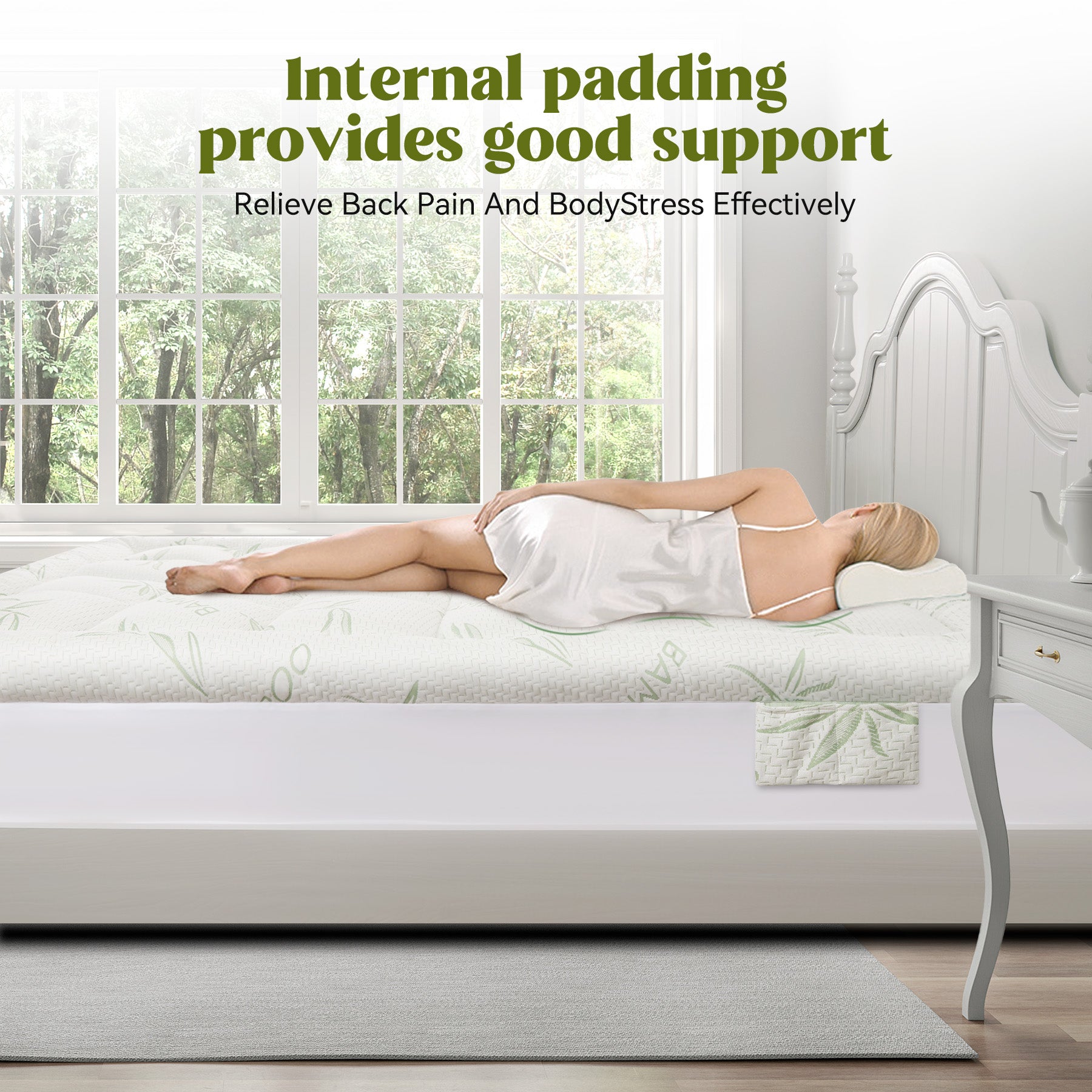 Bamboo Blend Waterproof Mattress Protector Queen Size 180G 35% Bamboo 65% Polyester Air Layer Top, Tpu Backed, 1000G 3D 7D Fill, 21" Deep Pocket, Soft & Quiet For All Seasons