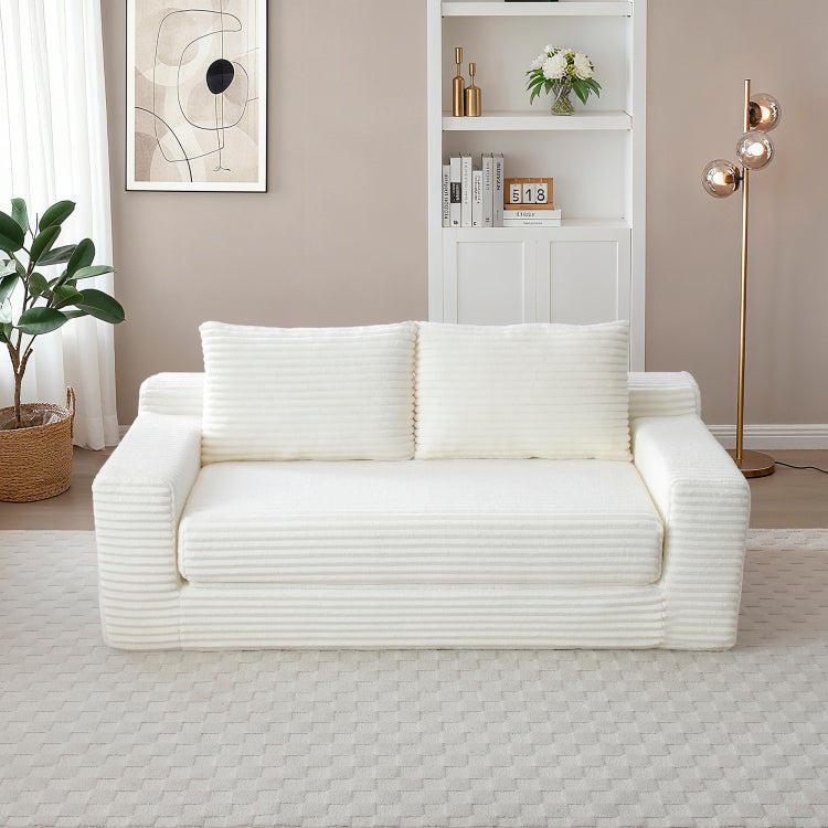 Memory Foam Cloud Loveseat Sofa, 2 In 1 Convertible Folding Couch Bed, No Assembly Compressed Corduroy Floor Lounge Sofa For Apartment Office Bedroom Living Room