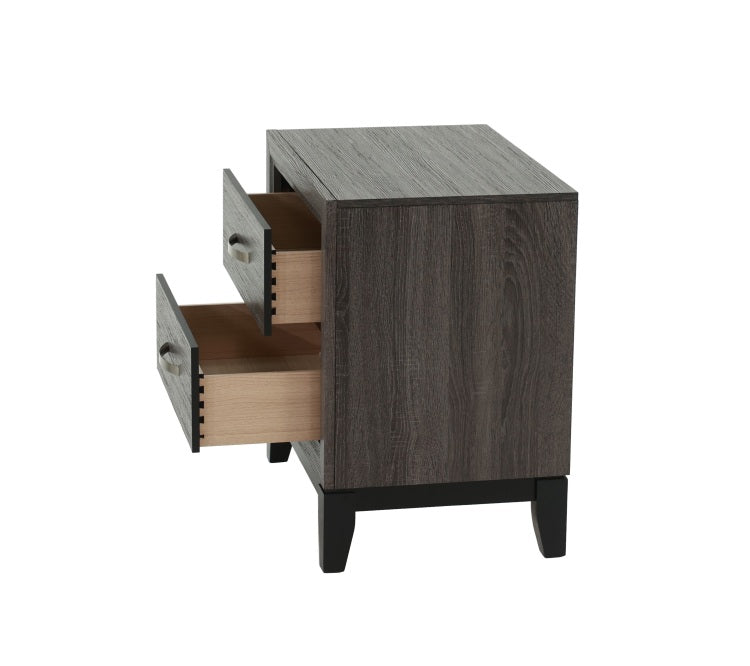Bedroom Furniture Rustic Grey Oak Simple 1Pc Nightstand 2 Drawers Bed Side Table Solidwood