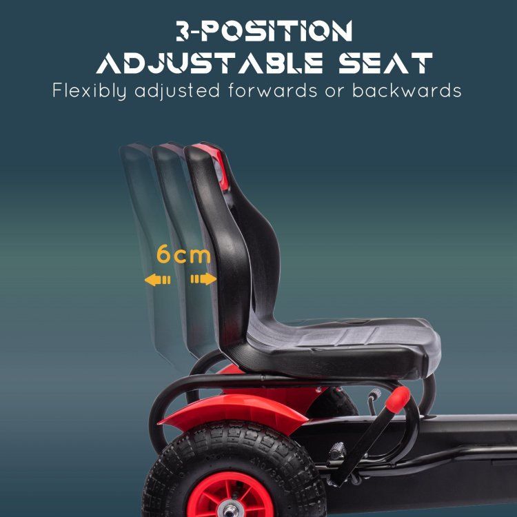 Aosom Kids Pedal Go Kart, Outdoor Ride On Toys With Adjustable Seat, Sharp Handling, Handbrake, 4 Non Slip Rubber Wheels For Boys & Girls Aged 5 12 Years Old, Red