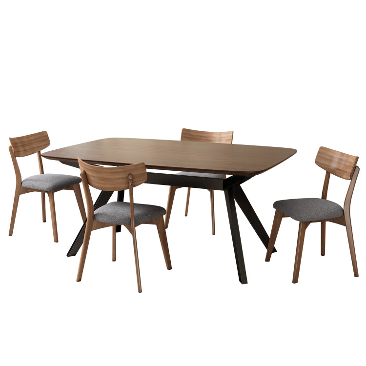 5 Pieces Upholstered Dining Set With Rubberwood Frame, Grey Walnut Black