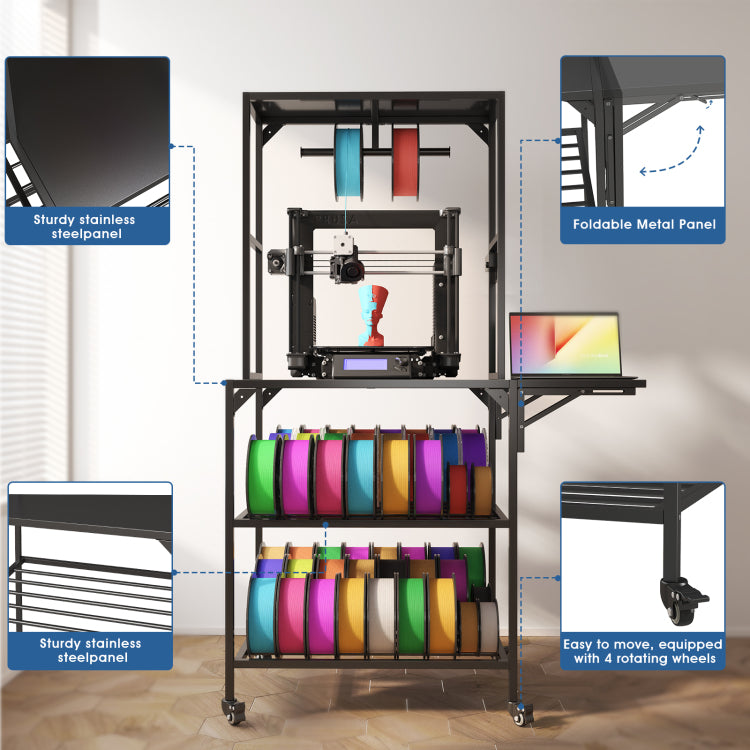3D Printer Stand, Heavy Duty 3D Printer Table Stand With Filament Storage Rack, T Shaped Spools Holder Rack With Wheels,3D Printer Workbench For 3D Printing Studio, Home Office Workshop