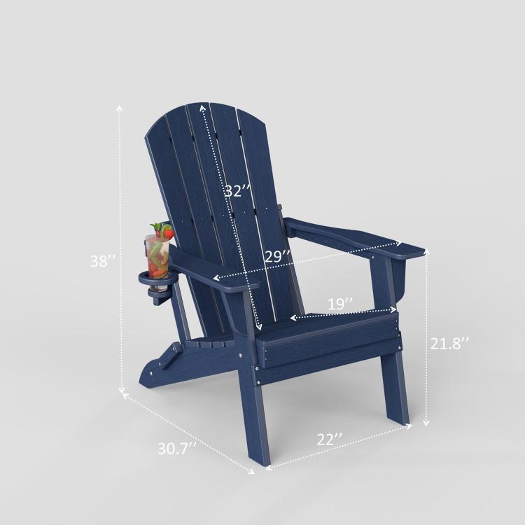 Hdpe Folding Adirondack Chair Wood Texture, Patio Adirondack Chair Weather Resistant, Plastic Fire Pit Chair With Cup Holder, Lawn Chair For Outdoor Porch Garden Backyard Deck